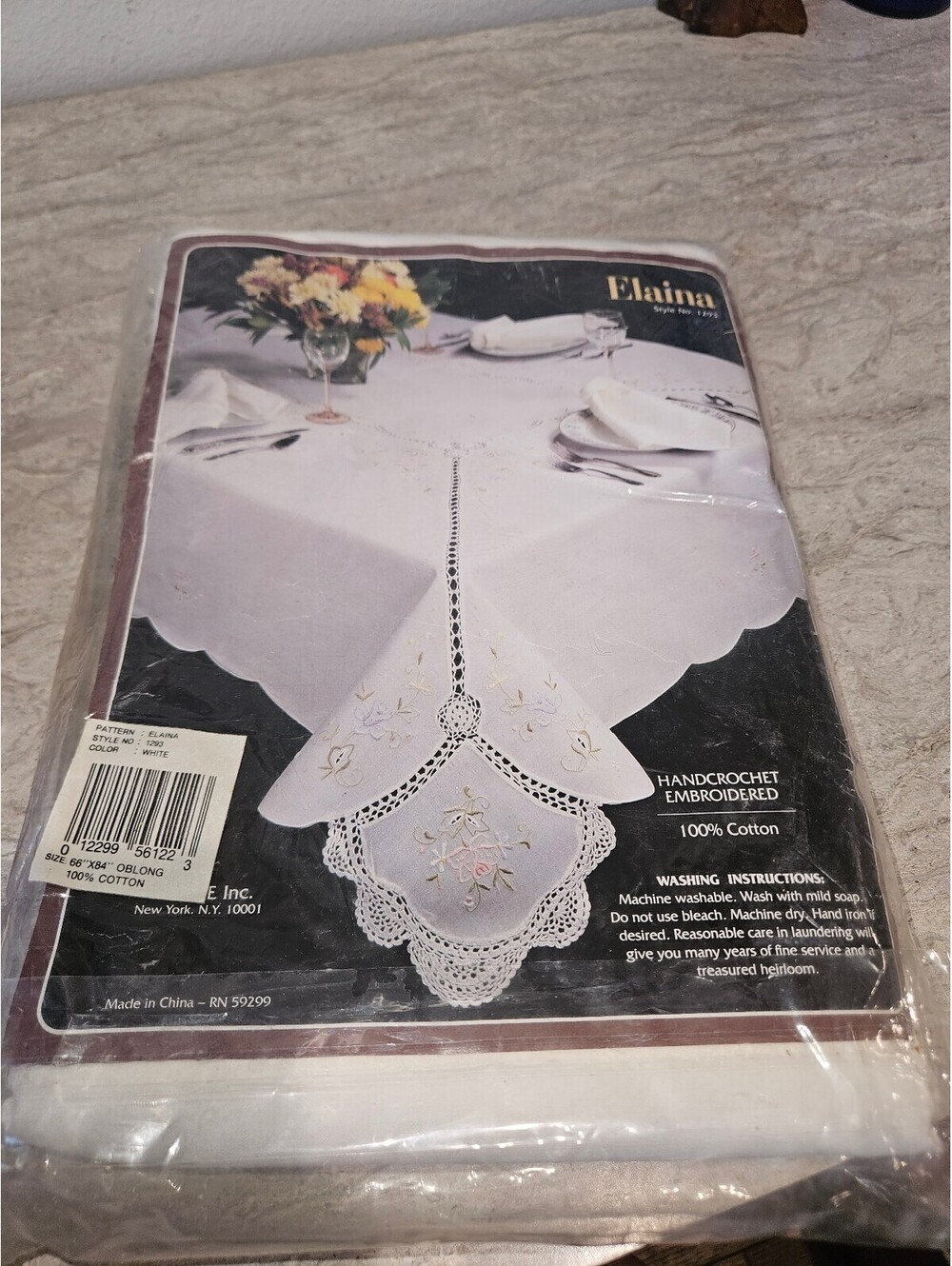 Elaina Handcrochet Embroidered White Tablecloth 66x84
